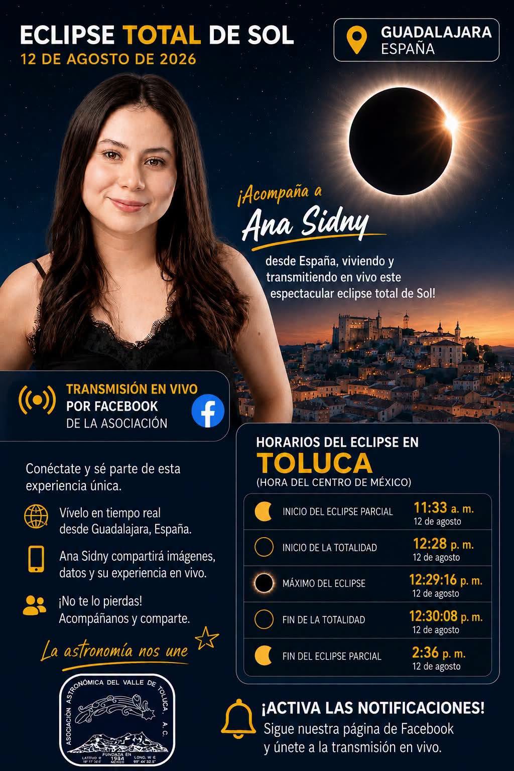 Nuestra Socia Ana Sidny ya está lista para el Eclipse Total de Sol en Guadalajara, España.